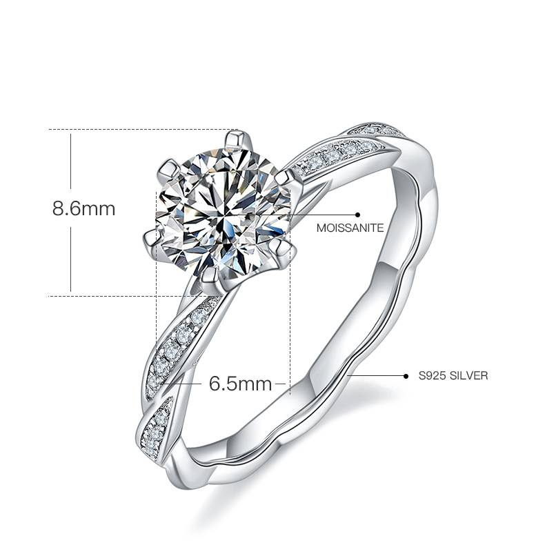 绕指柔S925银镀白金MoissaniteWomen's Ring1ctD级
