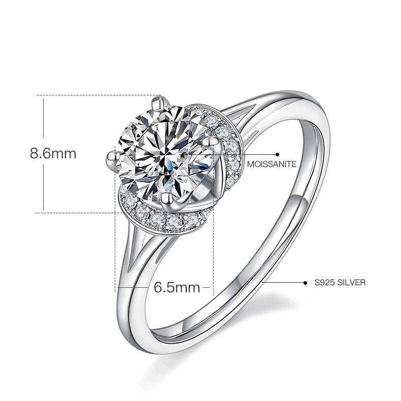 Beloved S925 Silver Plated Platinum Moissanite Women's Ring 1 Carat D-Class