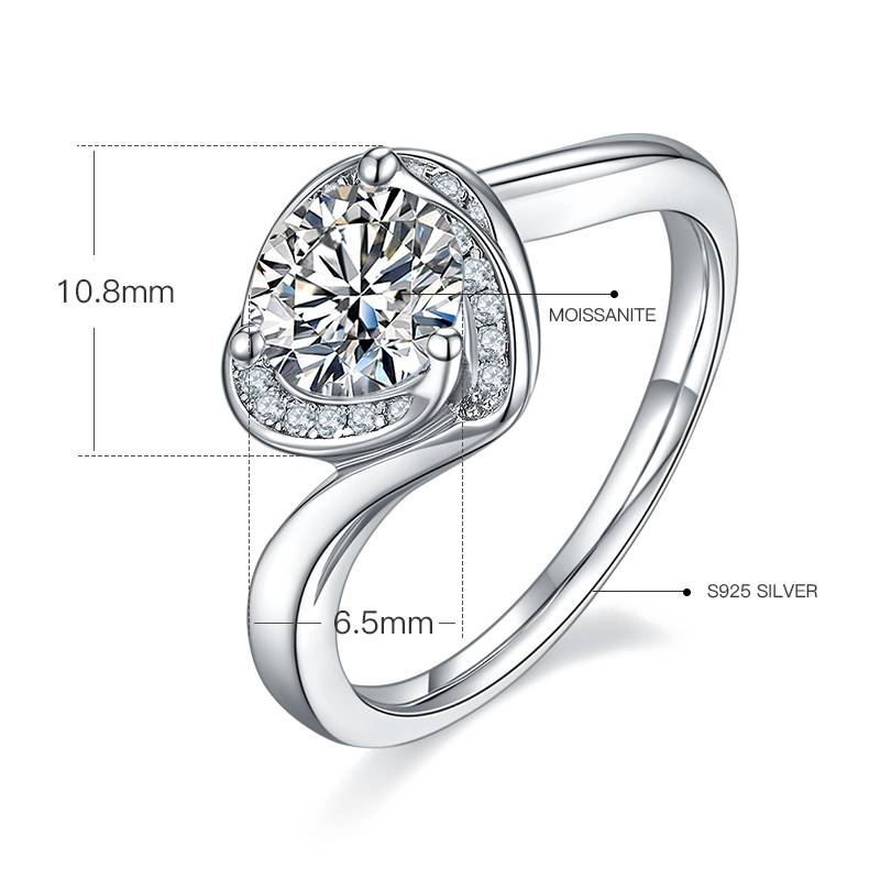 心花怒放S925银镀白金MoissaniteWomen's Ring1ctD级