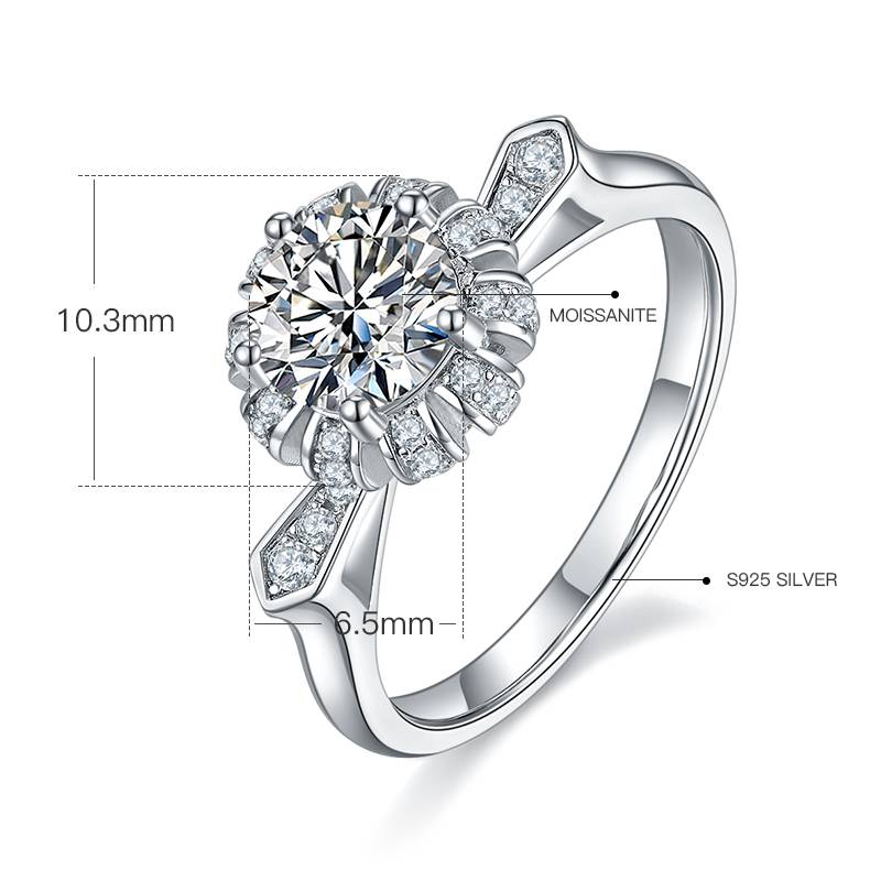 制服诱惑S925银镀白金MoissaniteWomen's Ring1ctD级