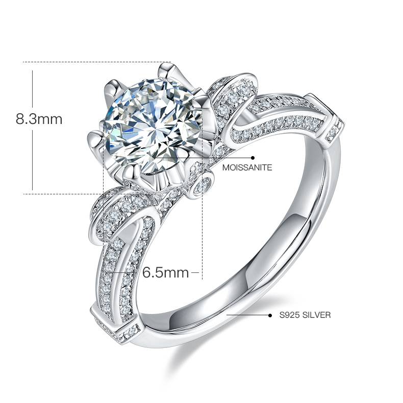 Swan Lake S925 Silver Plated Platinum Moissanite Diamond Women's Ring 1 Carat D-Class