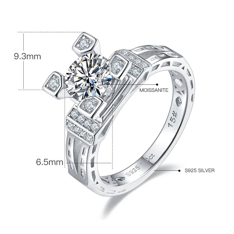 铁塔S925银镀白金MoissaniteWomen's Ring1ctD级