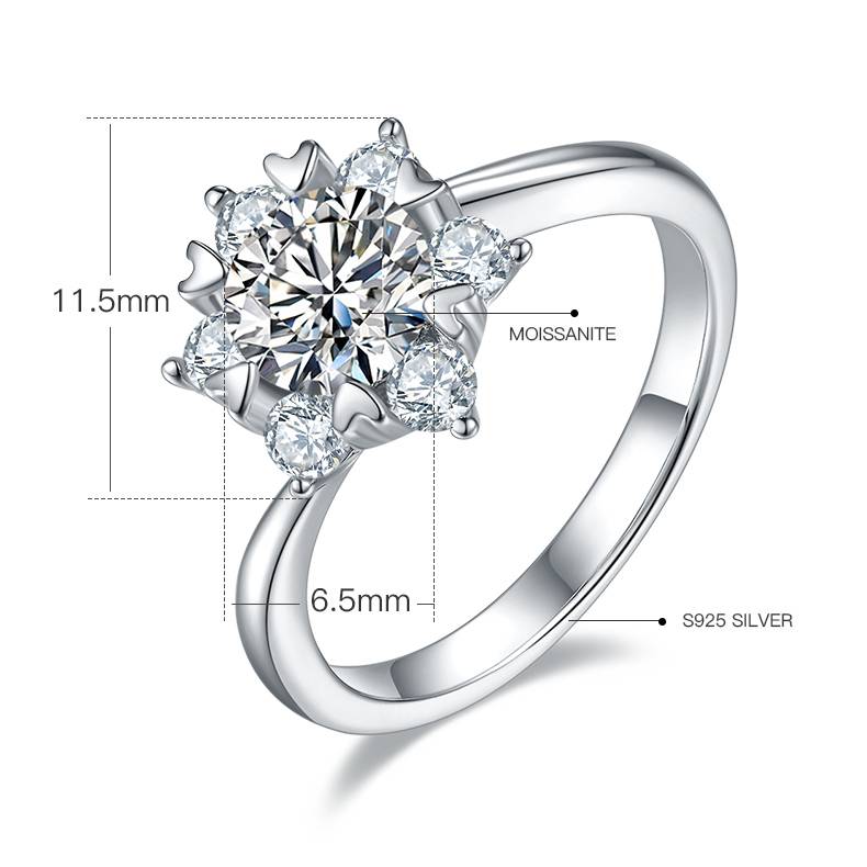 星辰花S925银镀白金MoissaniteWomen's Ring1ctD级