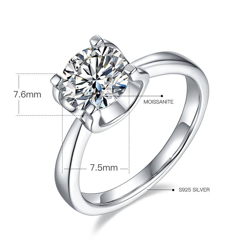 Classic牛头S925银镀白金MoissaniteWomen's Ring1.5ctD级