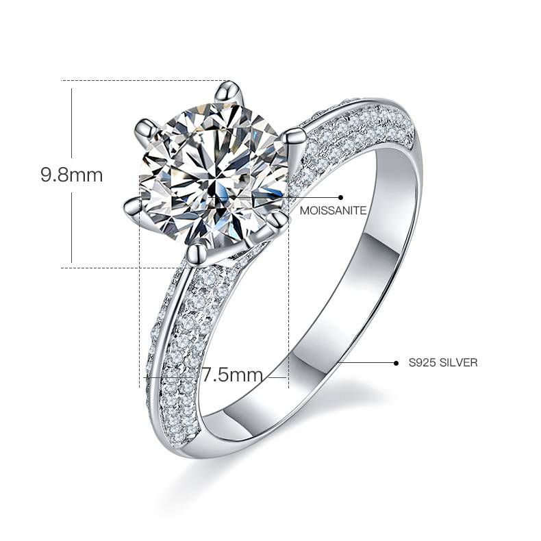 半壁江山S925银镀白金MoissaniteWomen's Ring1.5ctD级