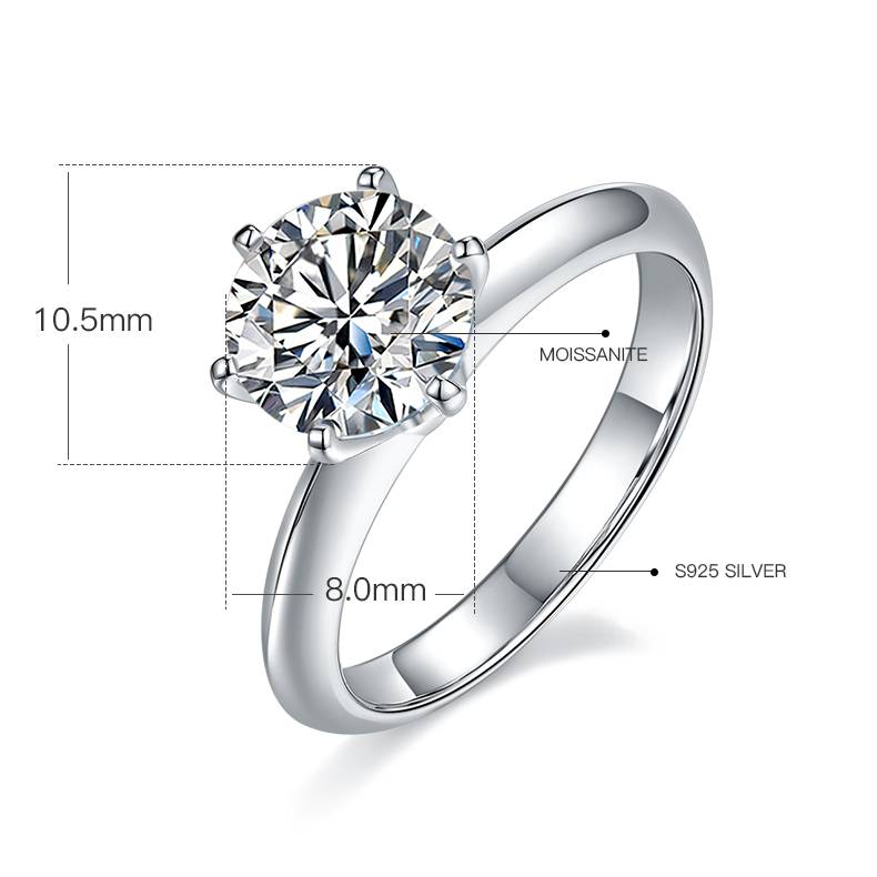 光臂T家六爪S925银镀白金MoissaniteWomen's Ring2.0ctD级