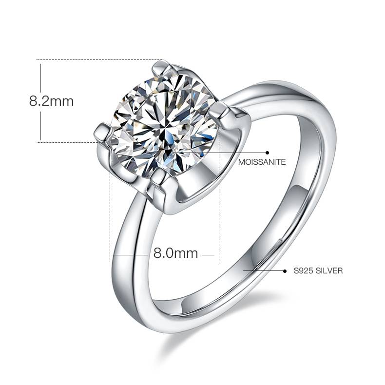 Classic Bullhead S925 Silver Plated Platinum Moissanite Diamond Women's Ring 2.0 Carat D-Class