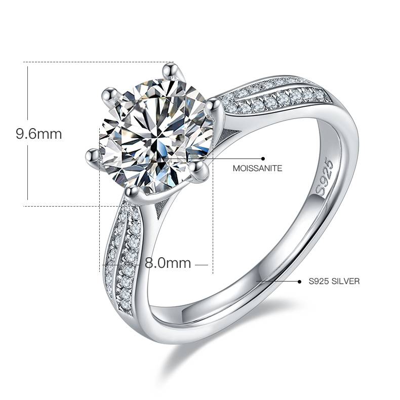 星光皇后S925银镀白金MoissaniteWomen's Ring2.0ctD级