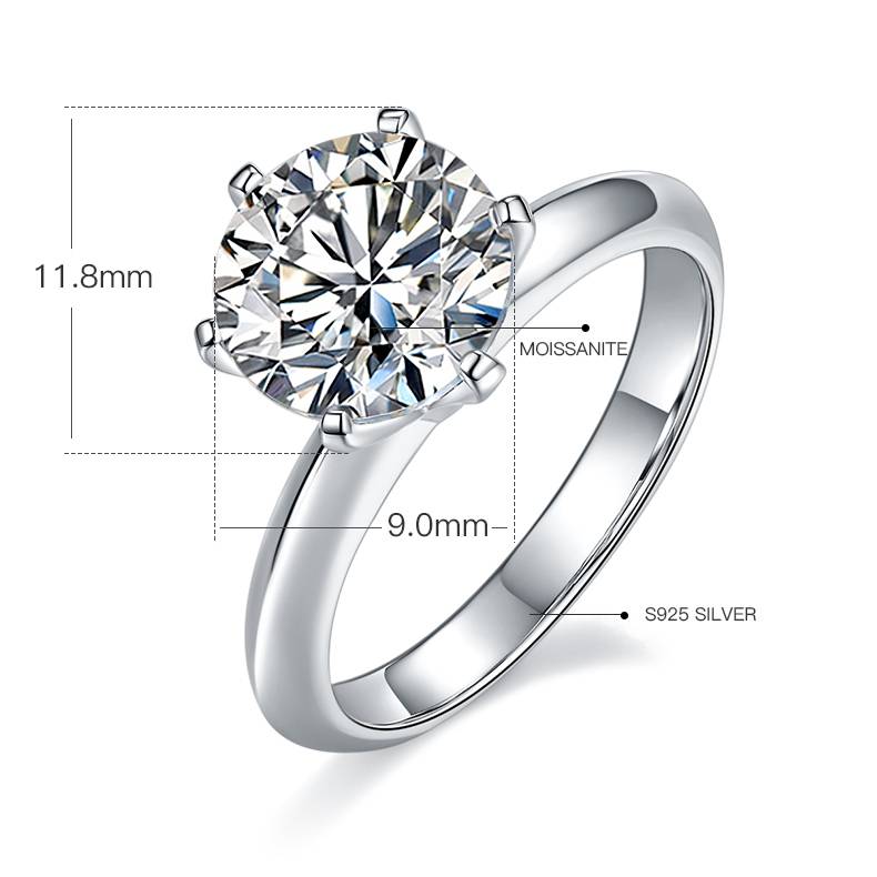 光臂T家六爪S925银镀白金MoissaniteWomen's Ring3.0ctD级