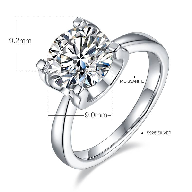 Classic Bullhead S925 Silver Plated Platinum Moissanite Diamond Women's Ring 3.0 Carat D-Class