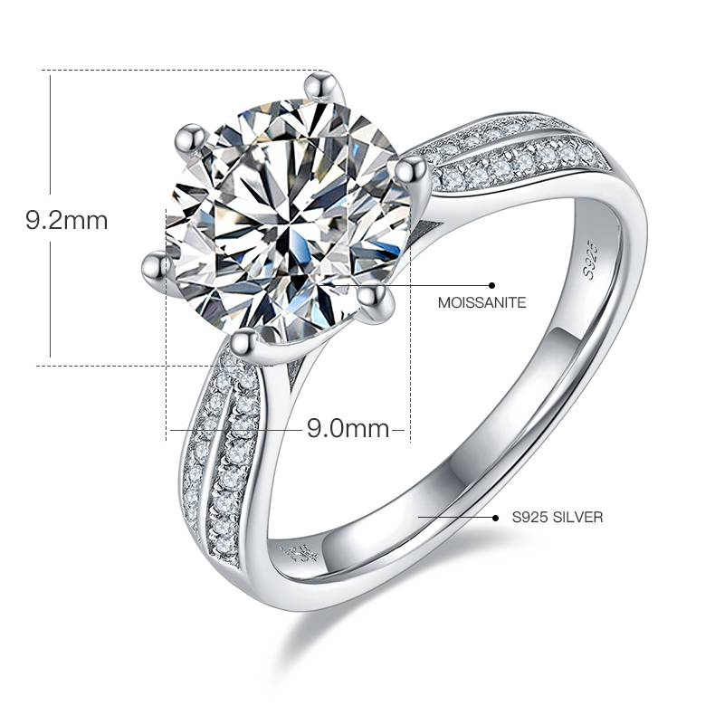 星光皇后S925银镀白金MoissaniteWomen's Ring3.0ctD级