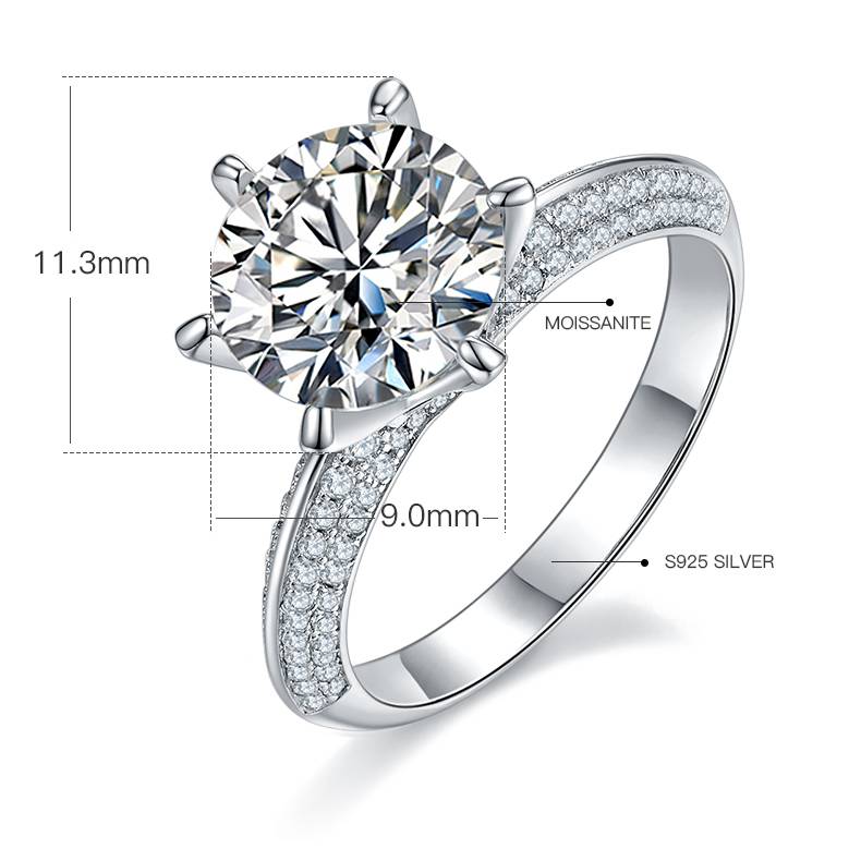 半壁江山S925银镀白金MoissaniteWomen's Ring3.0ctD级