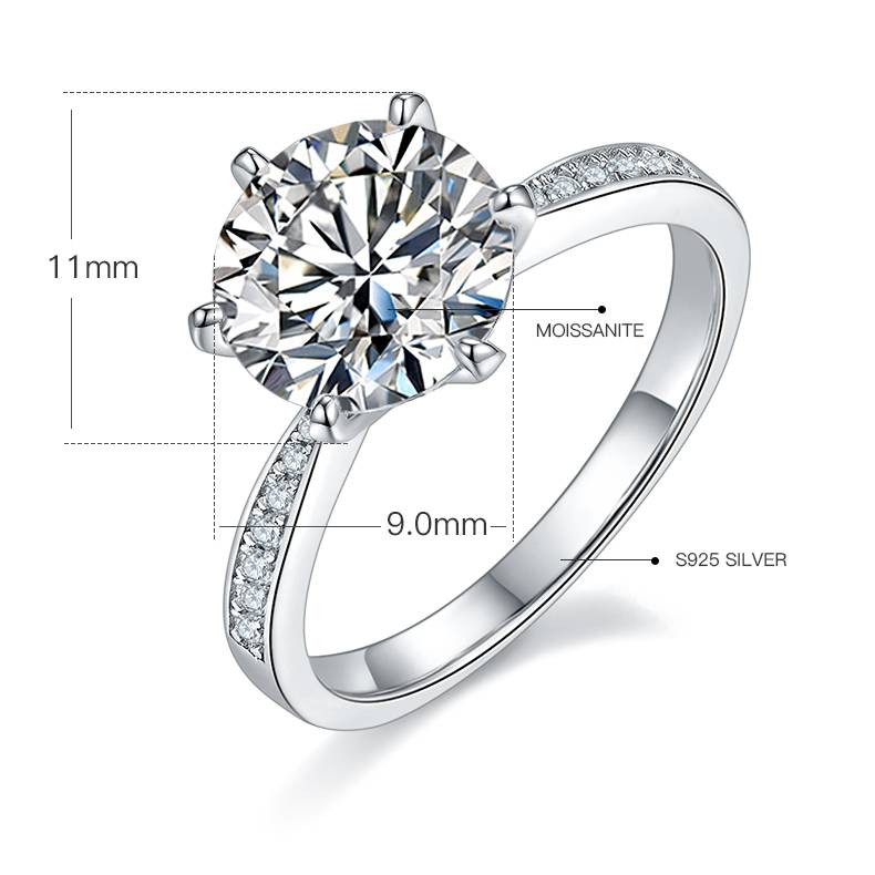 微镶灵动S925银镀白金MoissaniteWomen's Ring3.0ctD级