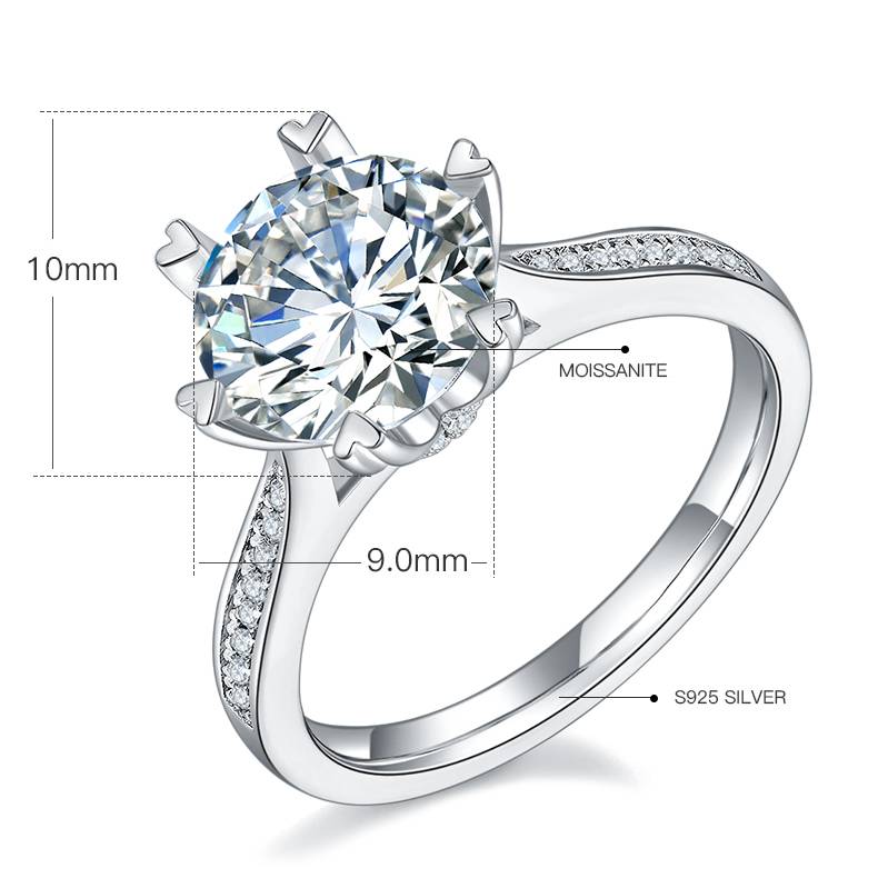 时来运转S925银镀白金MoissaniteWomen's Ring3.0ctD级