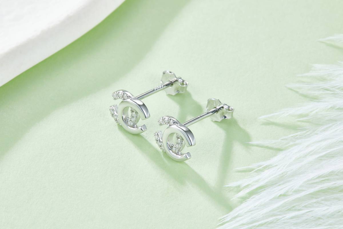 DSYE6580款双CS925银镀白金MoissaniteStud Earring0.08ct