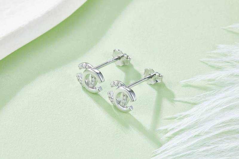 DSYE6580款双CS925银镀白金MoissaniteStud Earring0.08ct