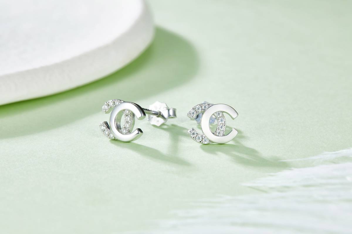 DSYE6580款双CS925银镀白金MoissaniteStud Earring0.08ct