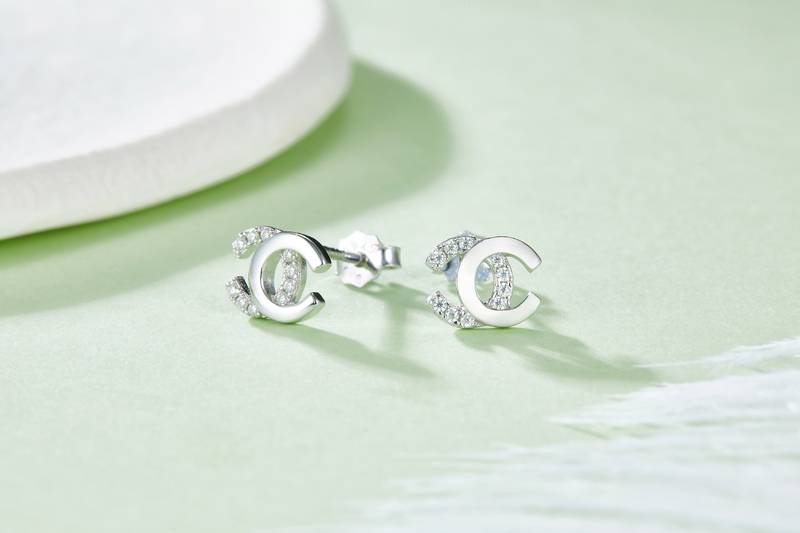 DSYE6580款双CS925银镀白金MoissaniteStud Earring0.08ct