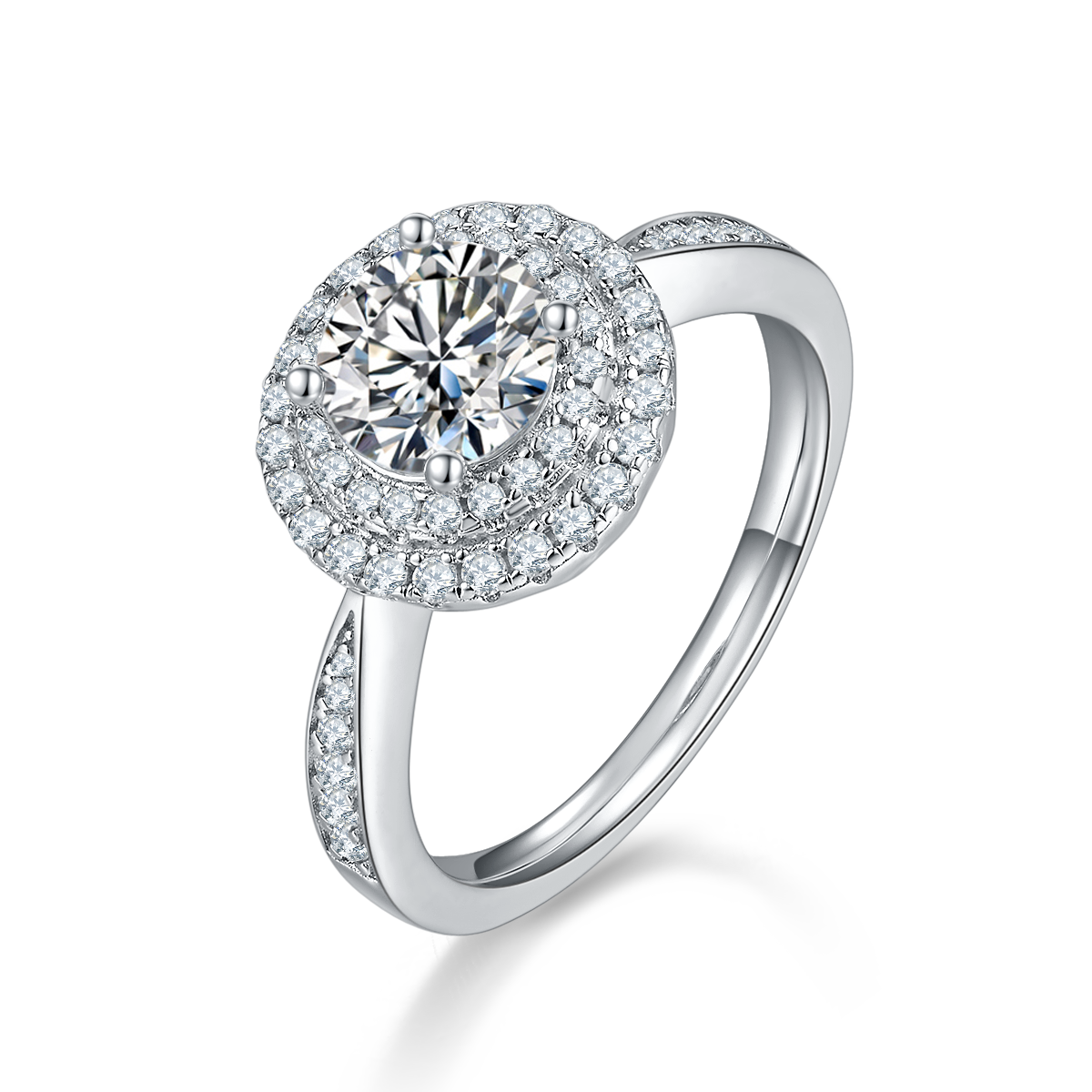 Exquisite round S925 silver plated white gold moissanite diamond women's ring 2.0 carats D-grade