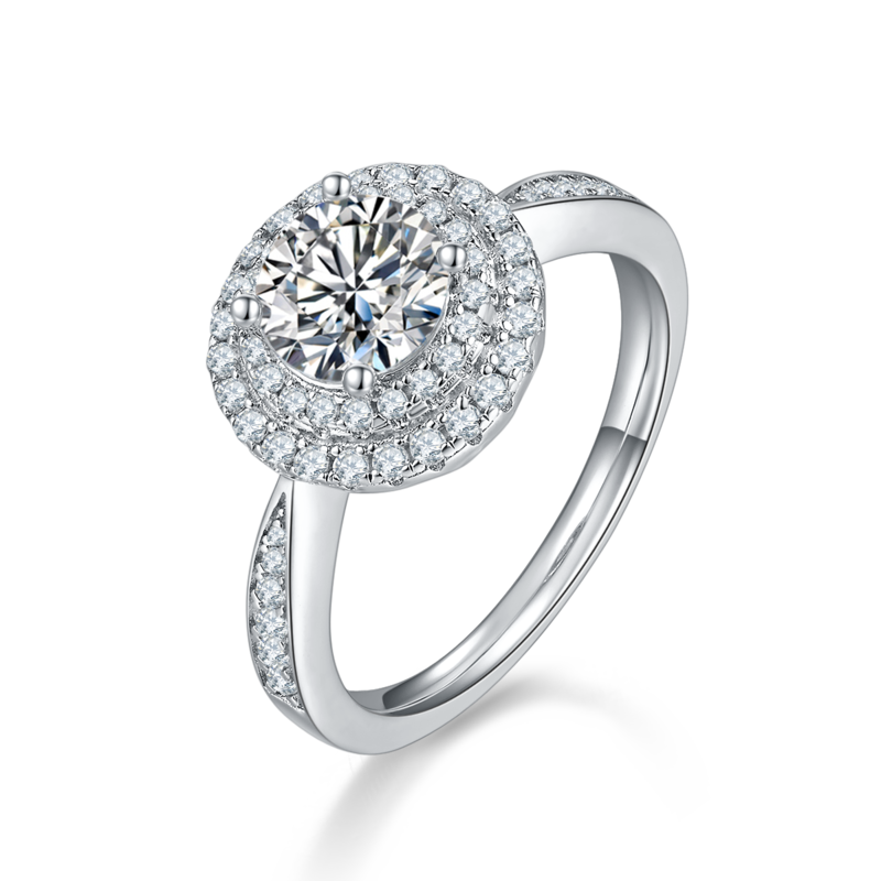豪镶圆形S925银镀白金MoissaniteWomen's Ring1.0ctD级