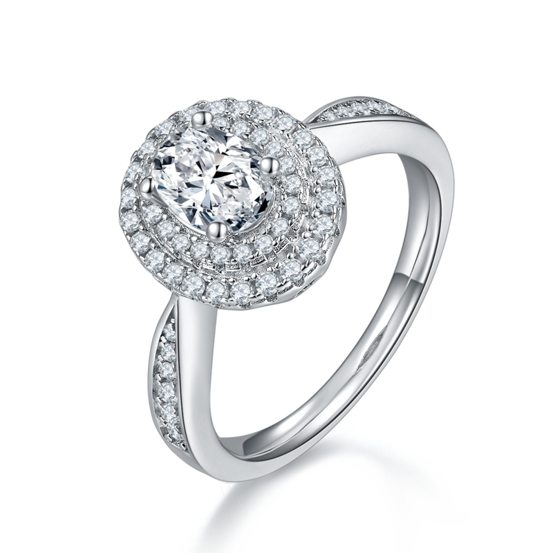豪镶蛋形S925银镀白金MoissaniteWomen's Ring2.0ctD级