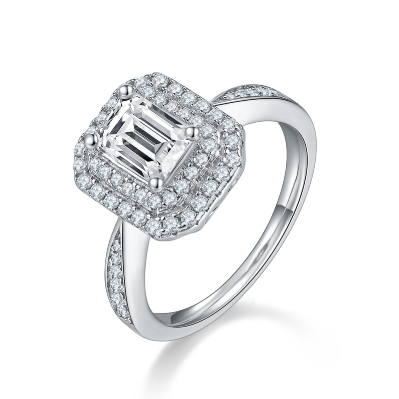豪镶长方形S925银镀白金MoissaniteWomen's Ring2.0ctD级