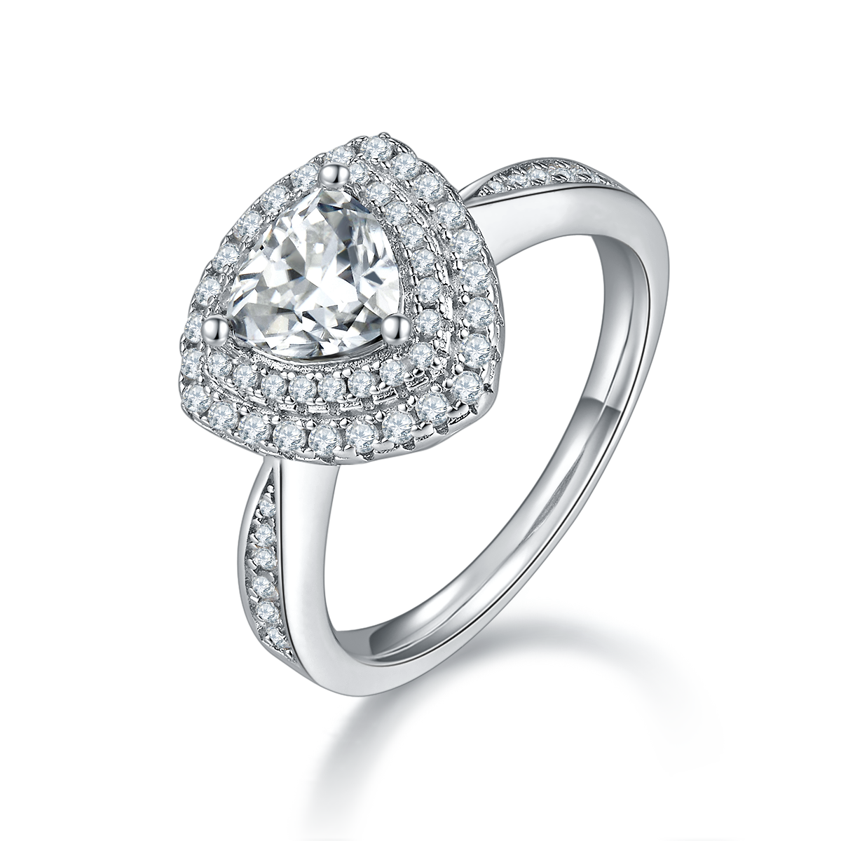Deluxe Set Triangular S925 Silver Plated Platinum Moissanite Diamond Women's Ring 2.0 Carat D-Class