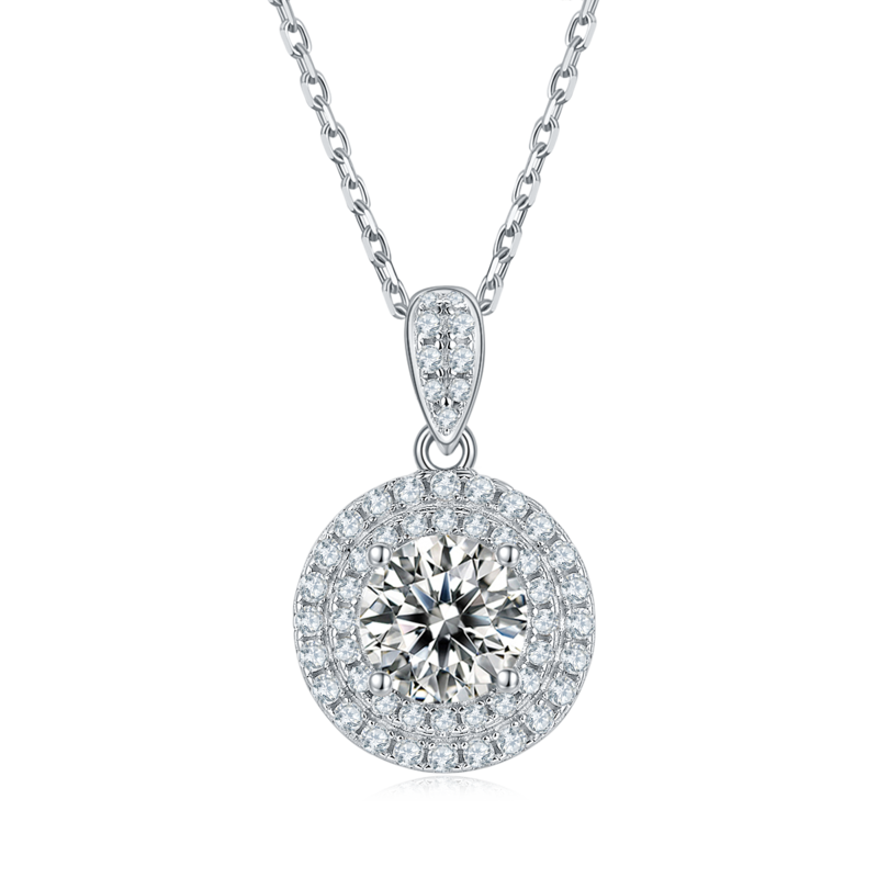 豪镶圆形S925银镀白金MoissanitePendantStud Earring套装