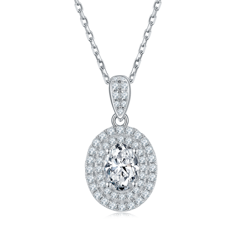 豪镶蛋形S925银镀白金MoissanitePendantStud Earring套装