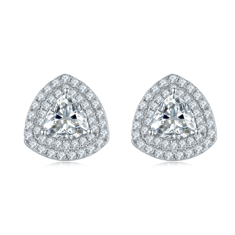 豪镶三角形S925银镀白金MoissanitePendantStud Earring套装