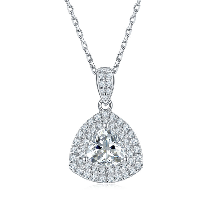 豪镶三角形S925银镀白金MoissanitePendantStud Earring套装