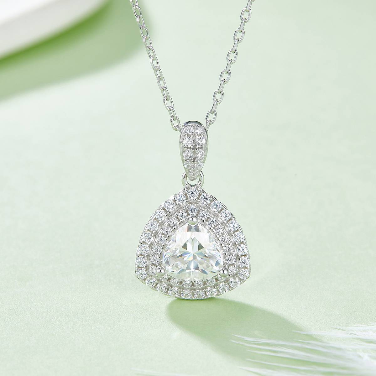 Deluxe triangle S925 silver plated platinum Moissanite diamond pendant earring set
