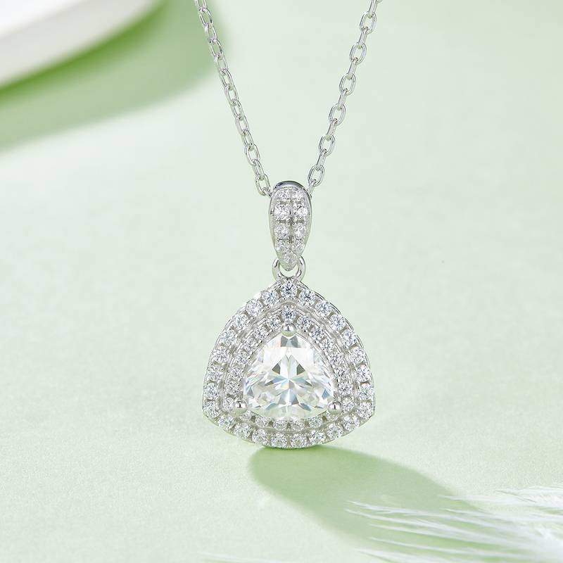 豪镶三角形S925银镀白金MoissanitePendantStud Earring套装