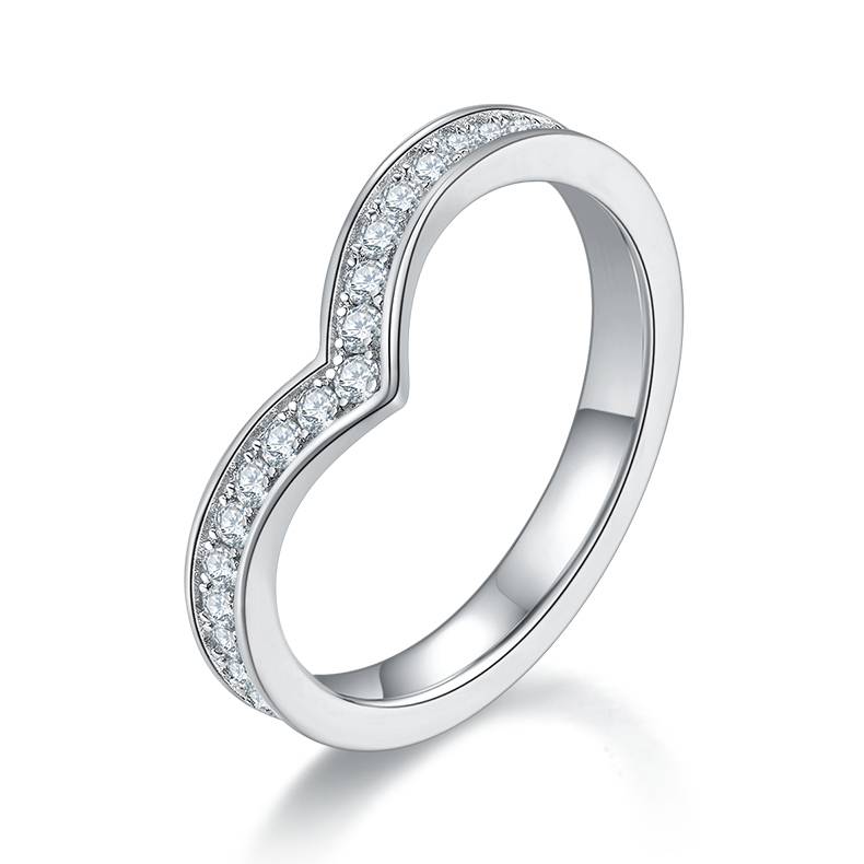 V-Row Ring Full Circle Guard S925 Silver Plated Platinum Moissanite 60 Points D-Grade
