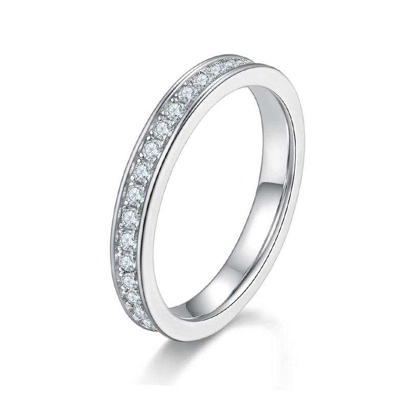Straight lined ring full circle protective ring S925 silver plated platinum moissanite diamond 60 points D-grade