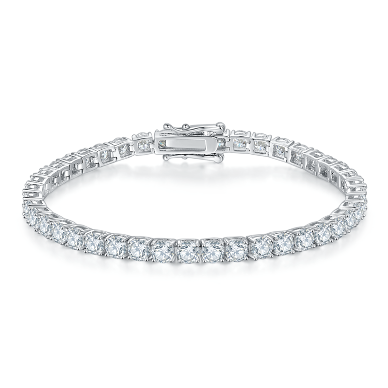 Classic四爪网球BraceletS925银镀18K白金MoissaniteD级