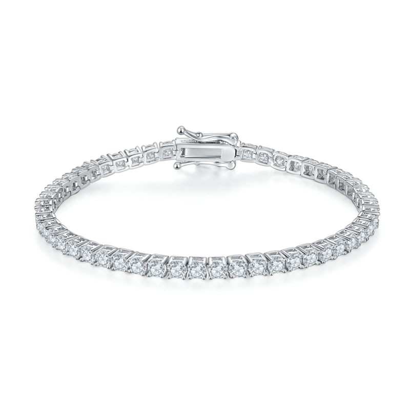 Classic四爪网球BraceletS925银镀18K白金MoissaniteD级