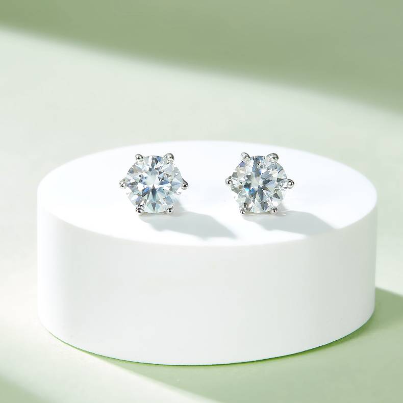 Classic六爪S925银镀白金MoissanitePendantStud Earring套装