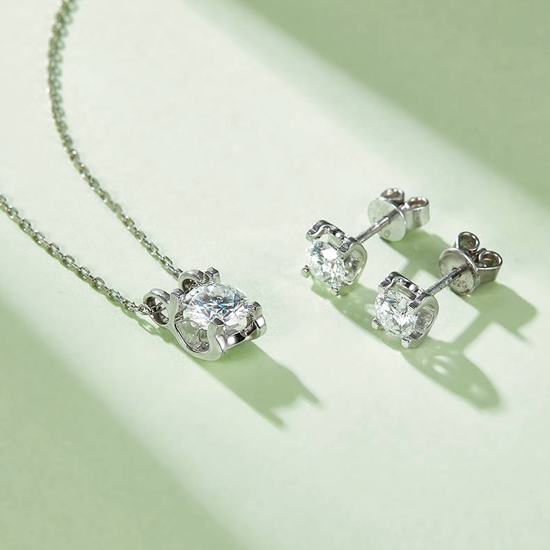 Classic牛头S925银镀白金MoissanitePendantStud Earring套装