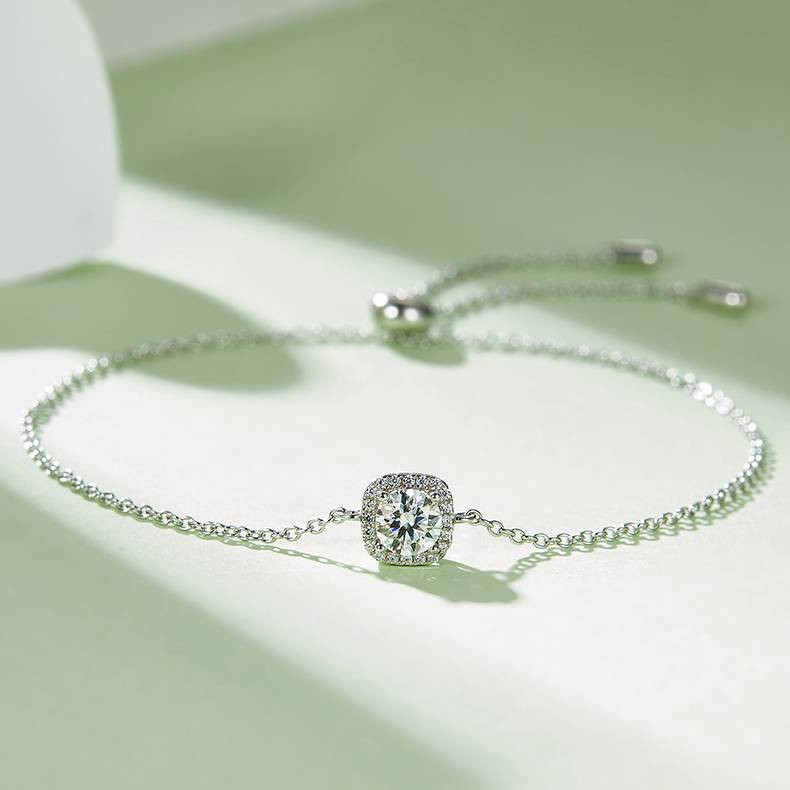 豪华方包S925银镀白金MoissanitePendantStud Earring套装
