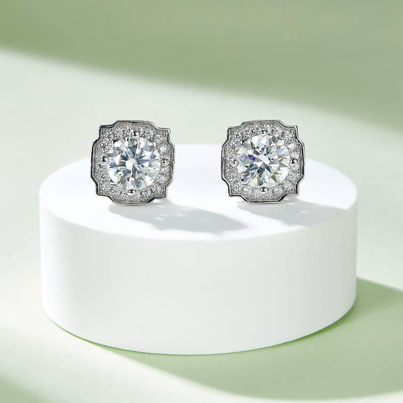 Classic海瑞S925银镀白金MoissanitePendantStud Earring套装