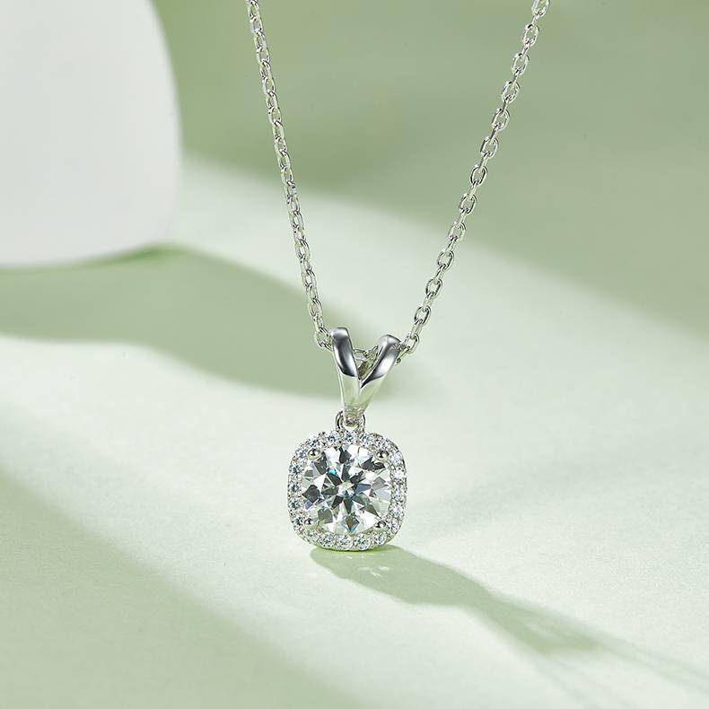 Classic方包S925银镀白金MoissanitePendantStud Earring套装