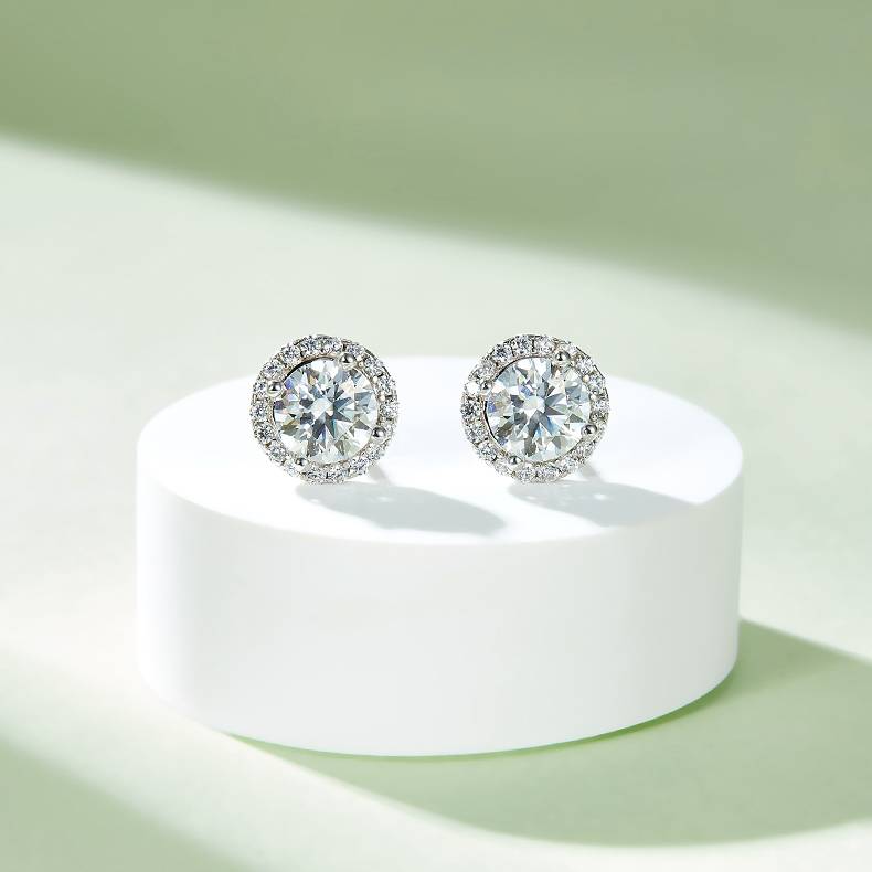 Classic圆包S925银镀白金MoissanitePendantStud Earring套装