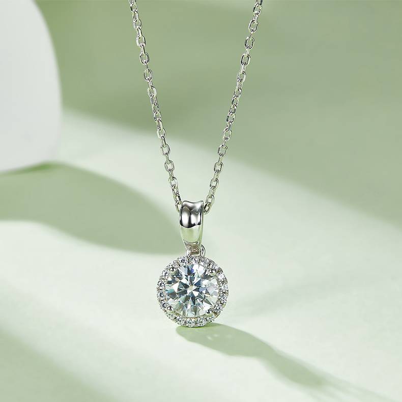 Classic圆包S925银镀白金MoissanitePendantStud Earring套装