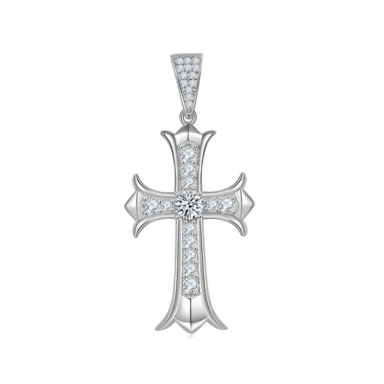 复古十字架NecklaceS925银PendantMoissanite5.0mmD级