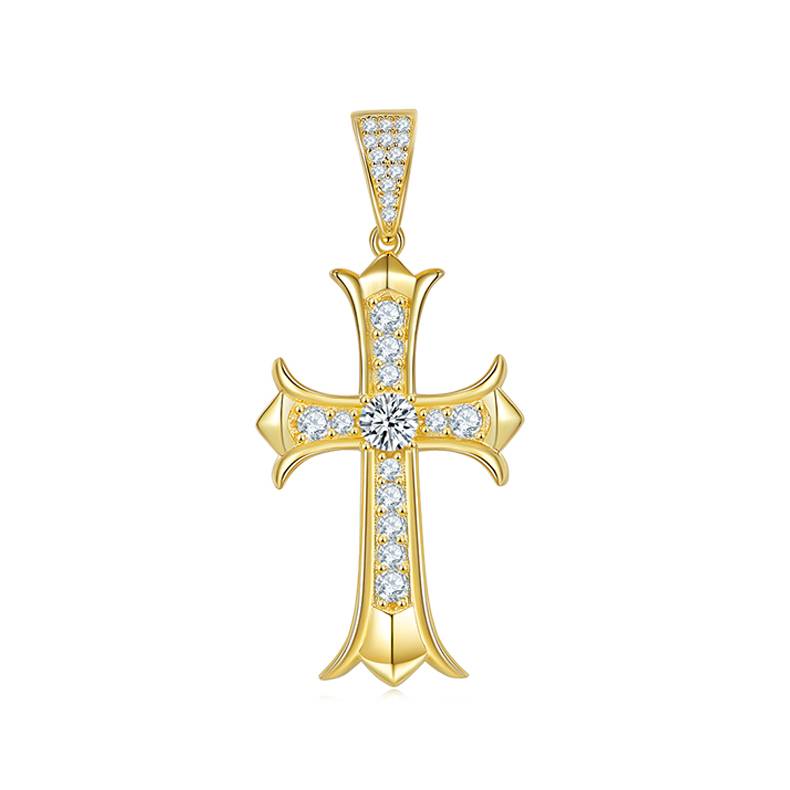 复古十字架NecklaceS925银PendantMoissanite5.0mmD级