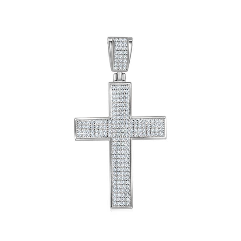 Classic豪镶十字架NecklaceS925银PendantMoissanite厘石D级