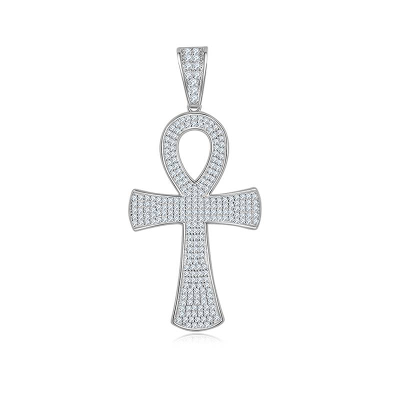 Fashion豪镶十字架NecklaceS925银PendantMoissanite厘石D级