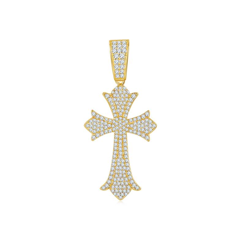 复古豪镶十字架NecklaceS925银PendantMoissanite厘石D级