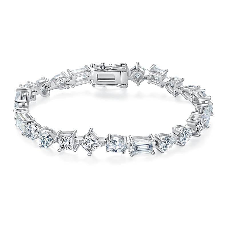 异形拼石Tennis ChainS925银镀白金BraceletMoissanite0.5ct/粒DVVS